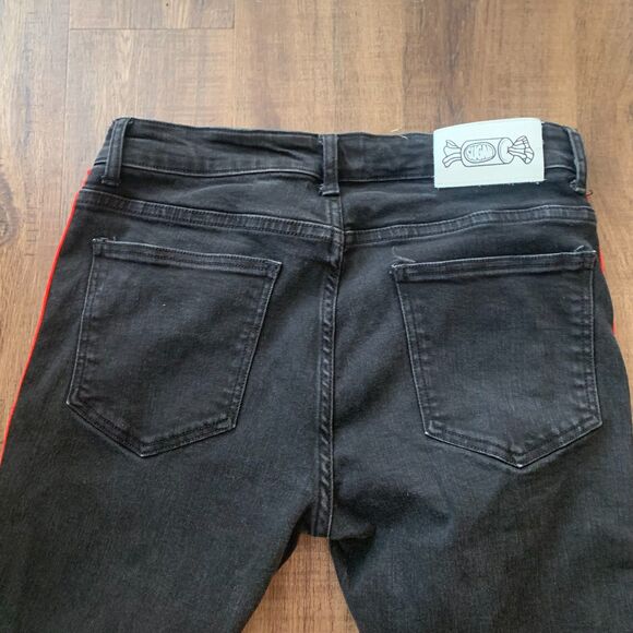 Sugarhill Malice Skinny Jeans Destroyed Black Red Hip Hop Grunge Dark 32x32 - Picture 7 of 16